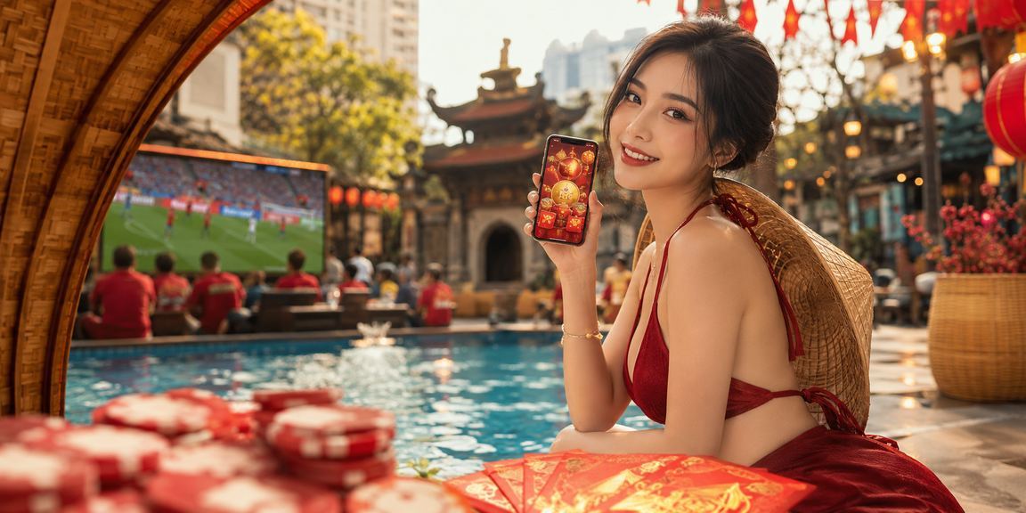 Phong bì đỏ may mắn và nón lá tượng trưng cho ưu đãi tiền thưởng tại Hà Nội